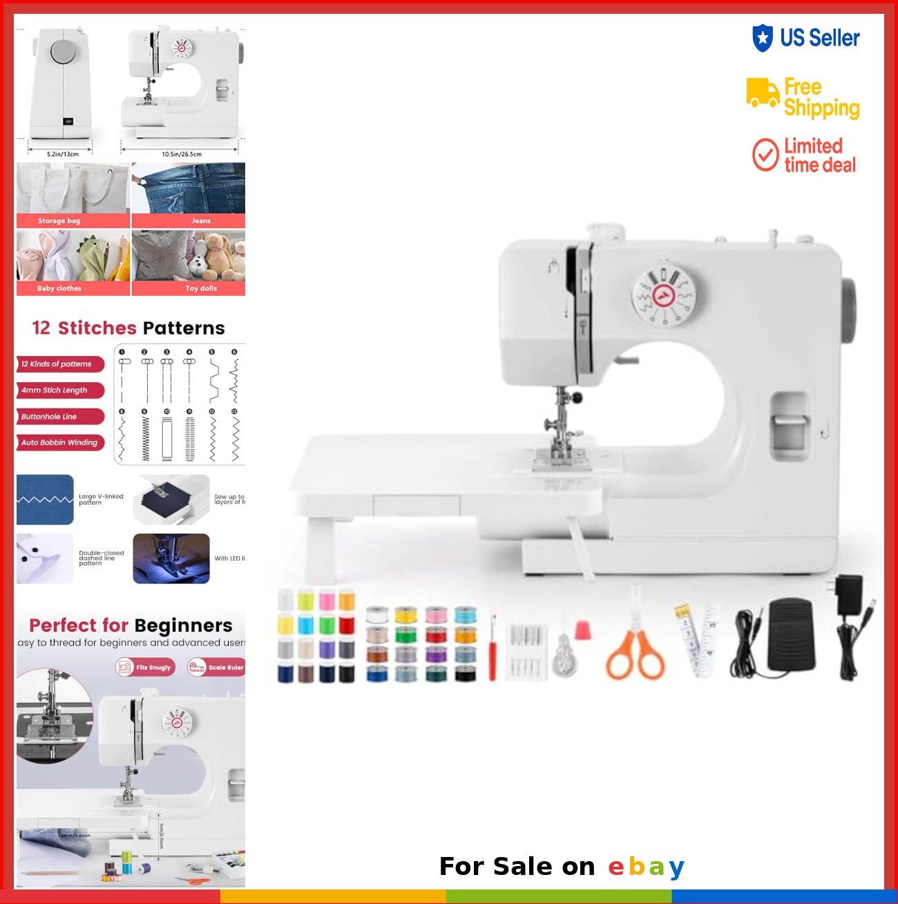 Mini Sewing Machine 12 Stitch Dual Speed Portable Extension Table Foot Pedal