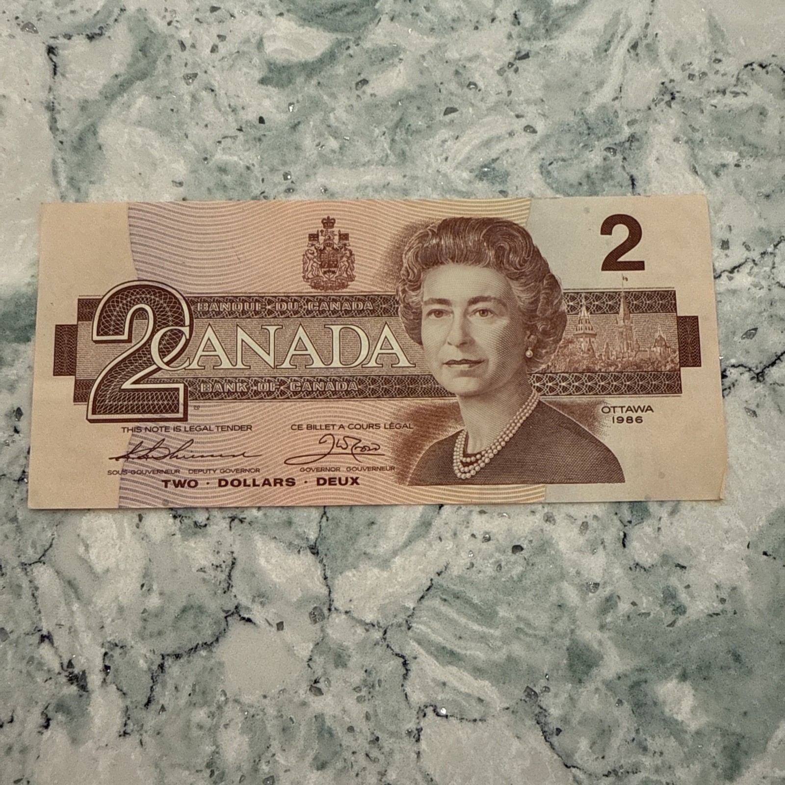 Canada $2 Two Dollar Currency Bank Note Canadian Paper Money 1986