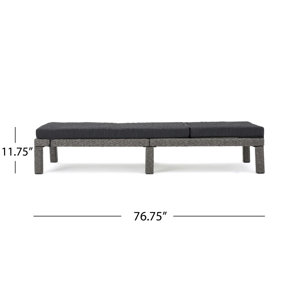 Outdoor Patio Chaise Lounge Cushion Waterproof in Modern Black PE Rattan, 77"