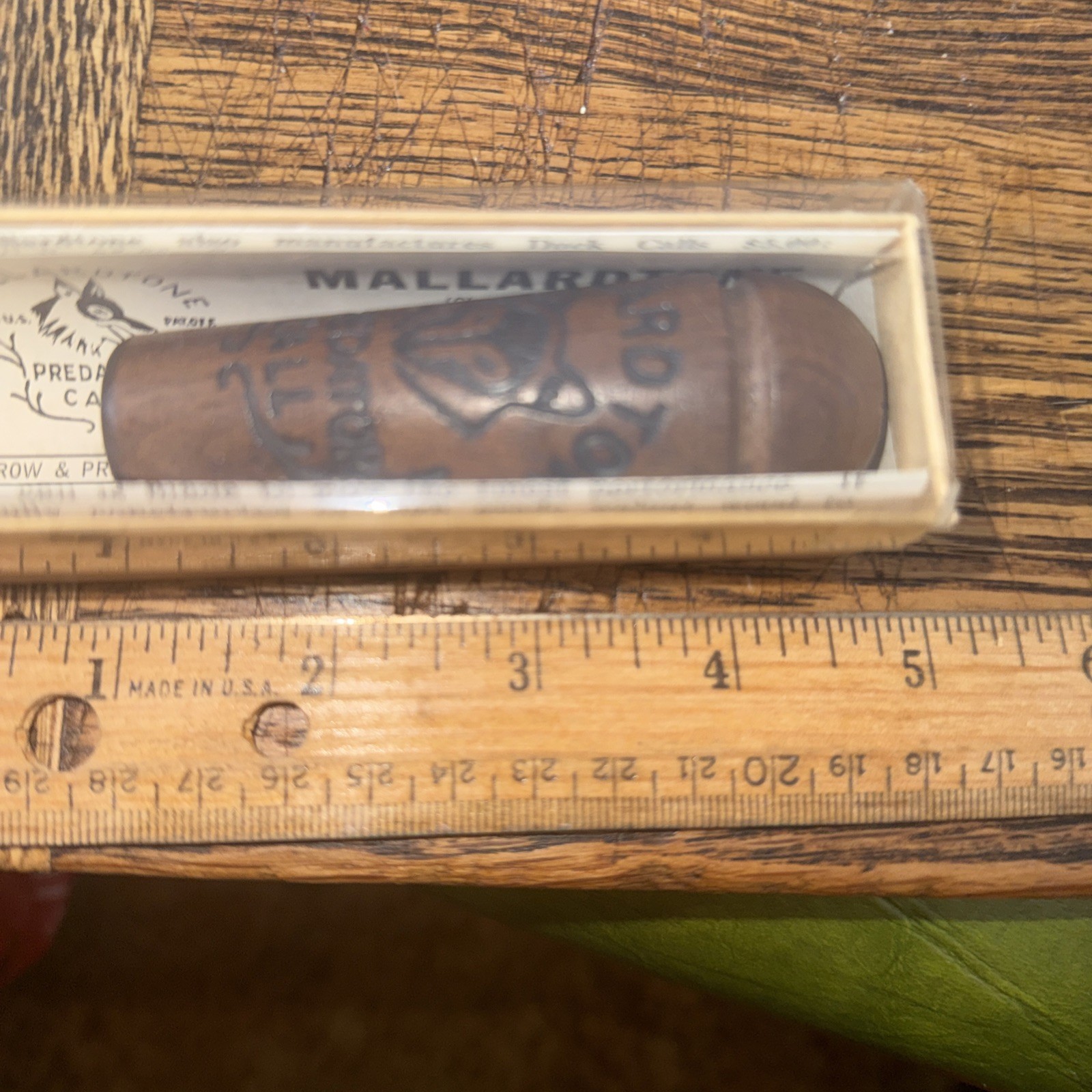 Vintage NOS Mallardtone Wooden Carved Predator Call W/ Box Papers Rock Island Il