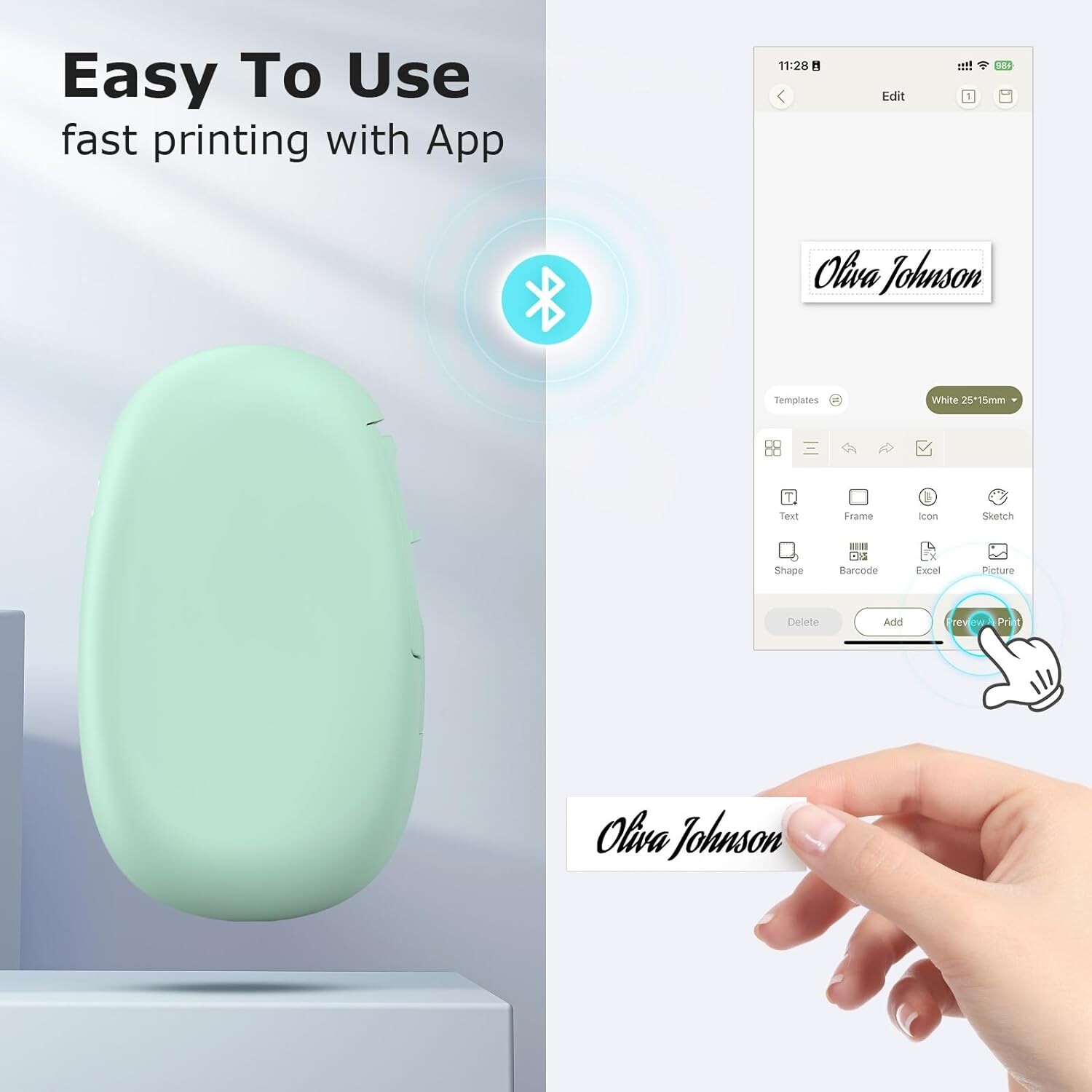 E10 Bluetooth Label Maker Machine , Continuous Waterproof Label (Without Tape)