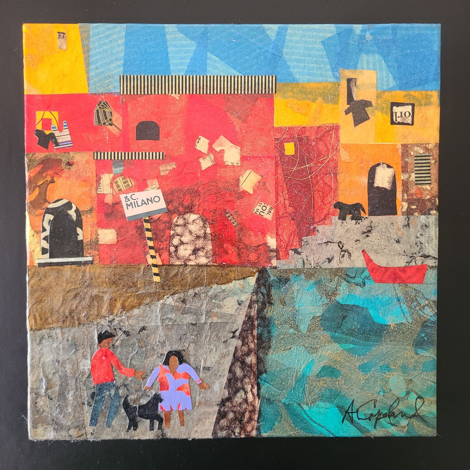 Agnes Copeland COLLAGE Paper Mixed Media Street Scene Signed