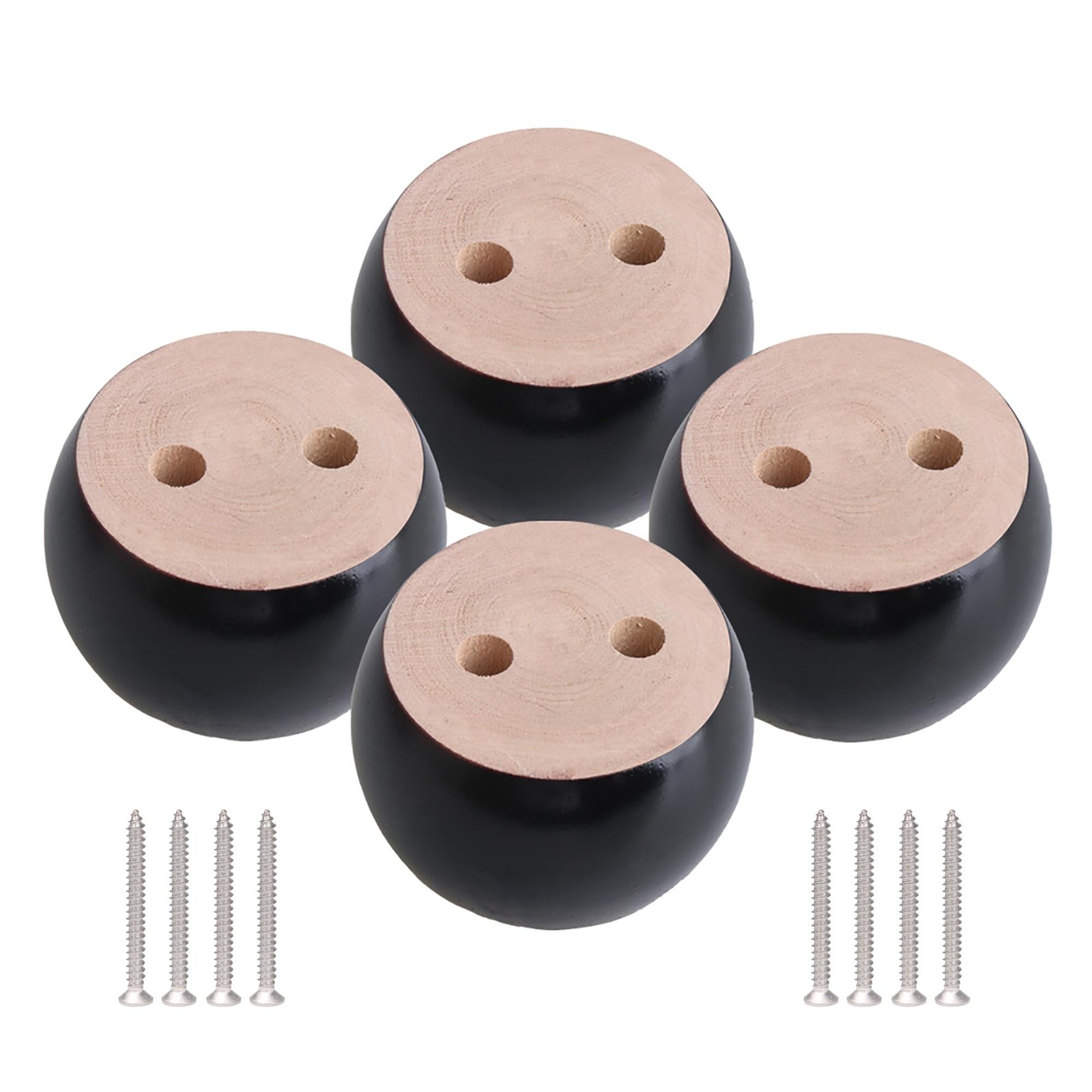 4 PCS Black 40mm Eucalyptus Wood Round Bun Furniture Feet Sofa Legs