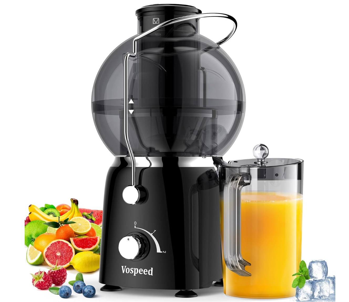 Vospeed Juicer Machine 750W Wide Mouth Fruit Vegetable Extractor 1.2L Cup Black