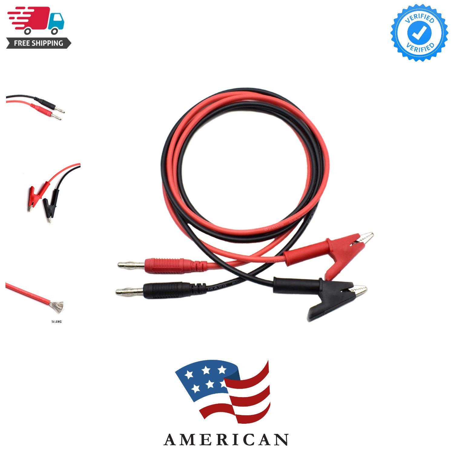 2Pcs 4mm Banana Plug to Alligator Clip  Lead Wire Cable Set 14AWG for Multime...