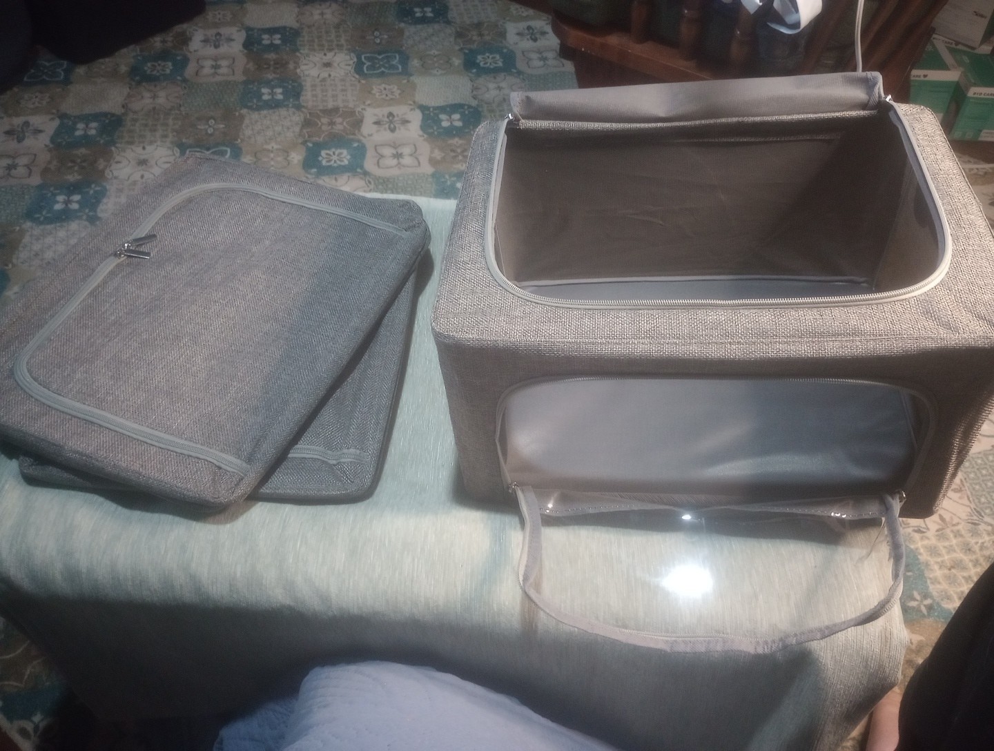3 Pack Clothes Storage Bins - Foldable Metal 15.7x11.8x7.8inch(22L) Light Gray