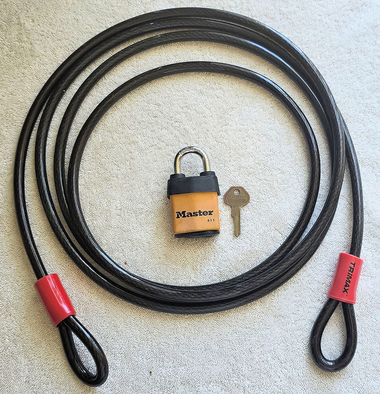 TRIMFLEX 12-FOOT SECURITY CABLE & LAMINATED MASTER PADLOCK - GREAT CONDITION