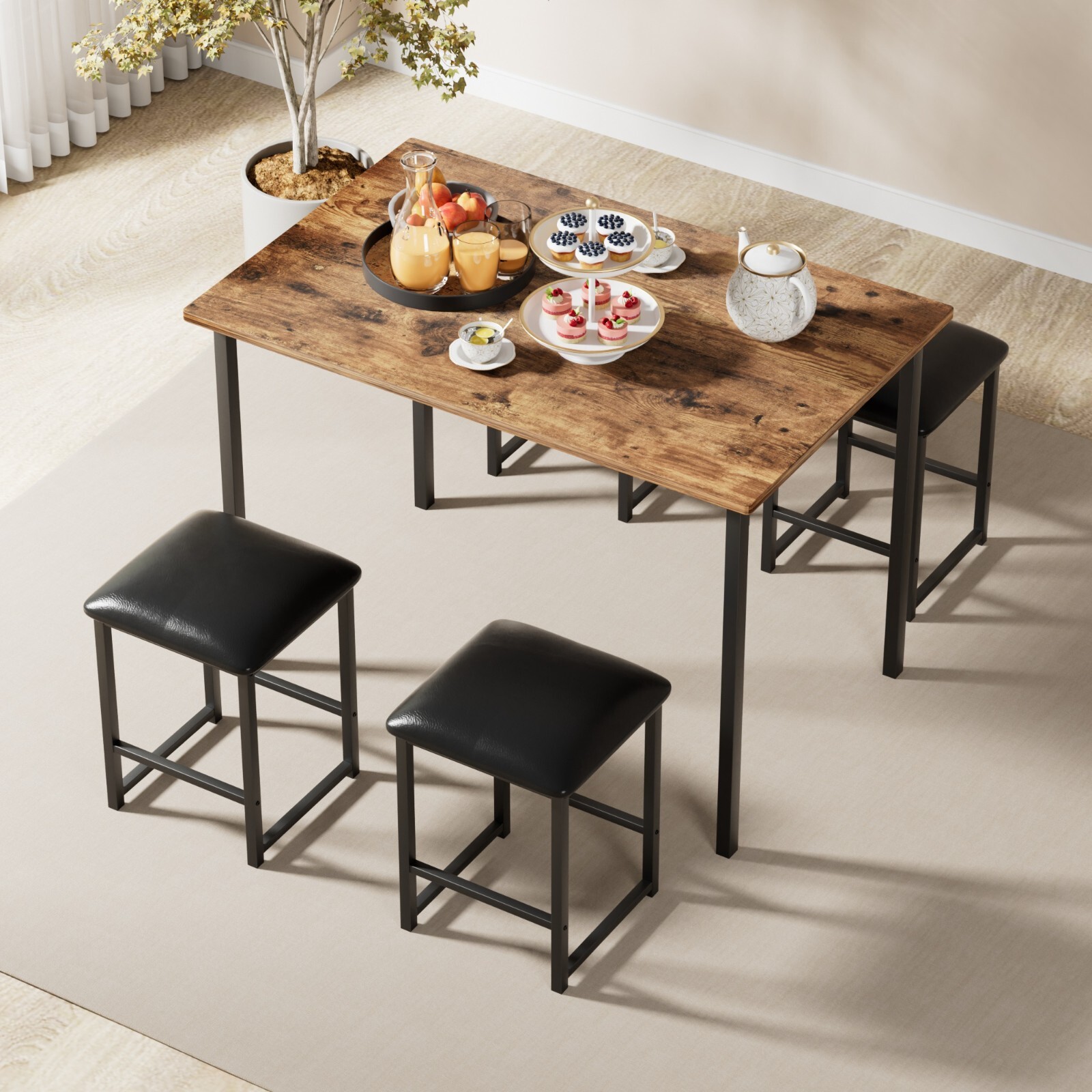 Dining Table Set for 4 Small Space Kitchen Breakfast Table Chairs Set, 4 Stools