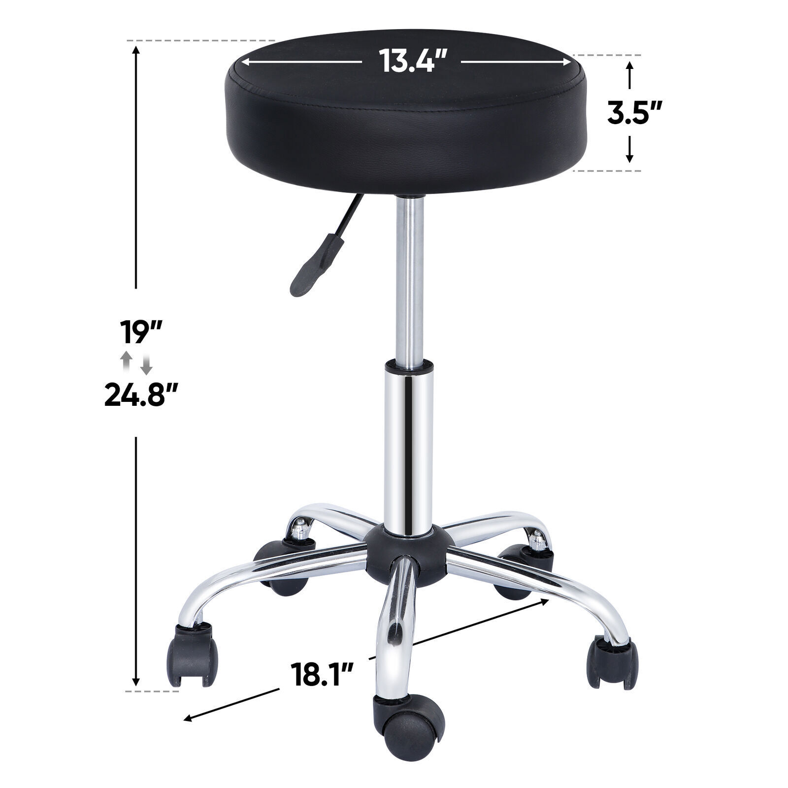 Adjustable Hydraulic Salon Spa Stool Backless 360 Rotation Metal Frame