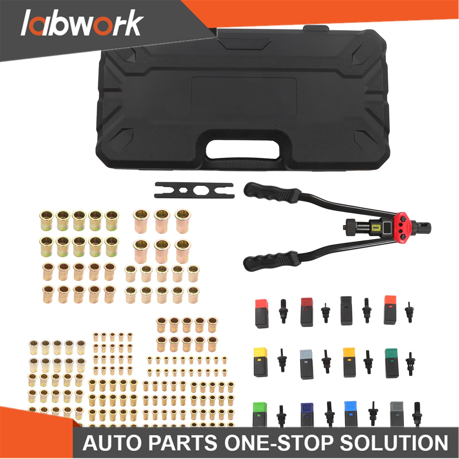 Labwork 16" Rivnut Tool Kit 12 PCS Metric & SAE Mandrels 176PCS Rivet Nuts