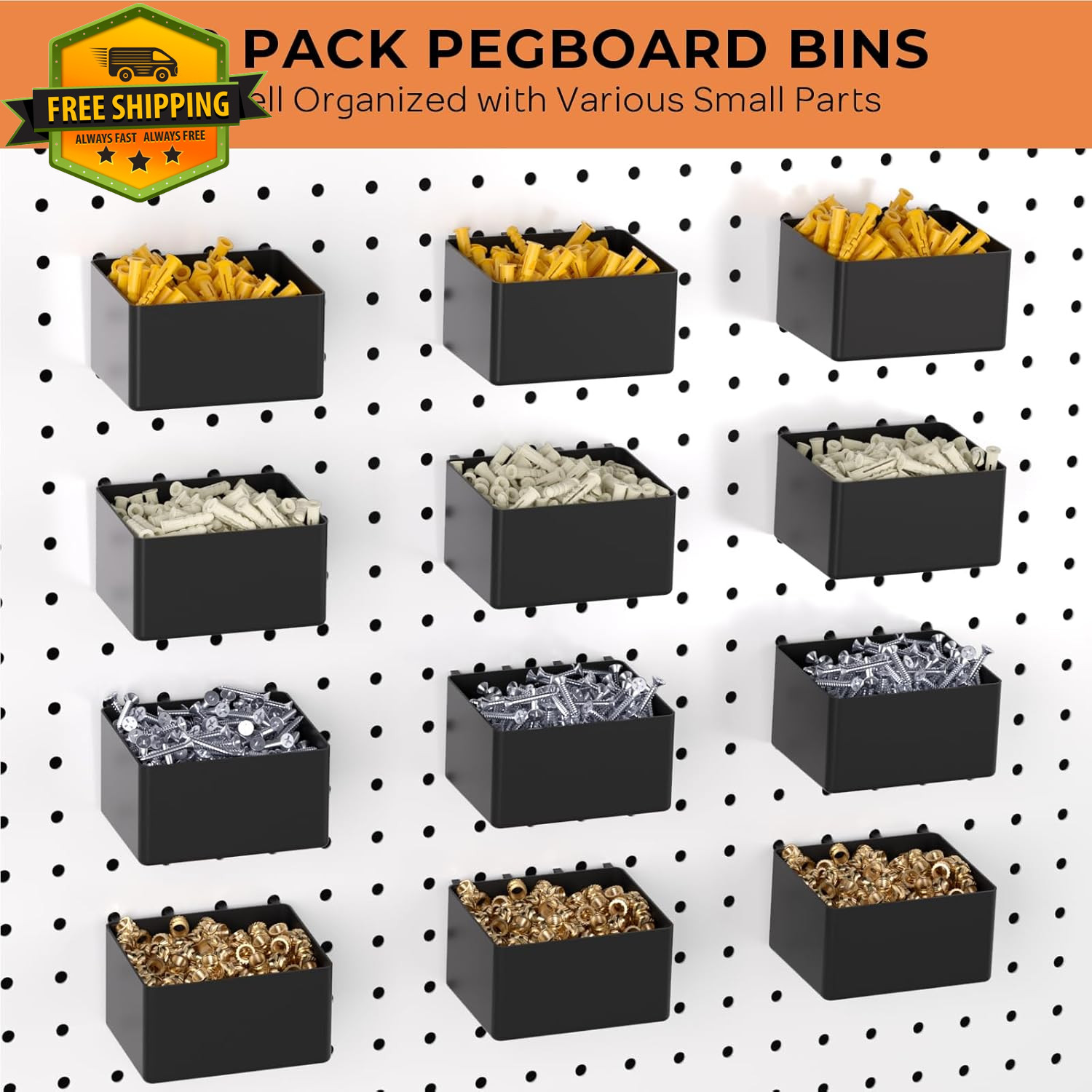 278PCS Pegboard Organizer Kit Garage Tool Storage Hooks & Bins