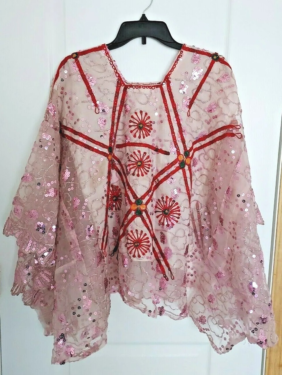 West African Womens Top Blouse Pink Red Sequin Niger Salt Festival Ethnic Tribal