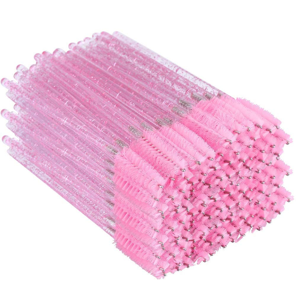 300PCS Crystal Eyelash Brushes, Pink Disposable Mascara Wands Makeup Applicator,