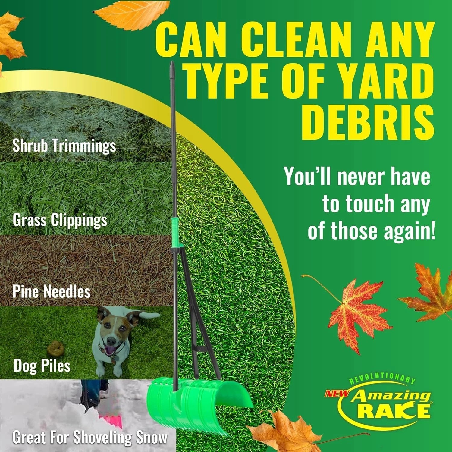 Lightweight Leaf Rake Green 3-in-1 Scoop & Grab - Unbreakable PP