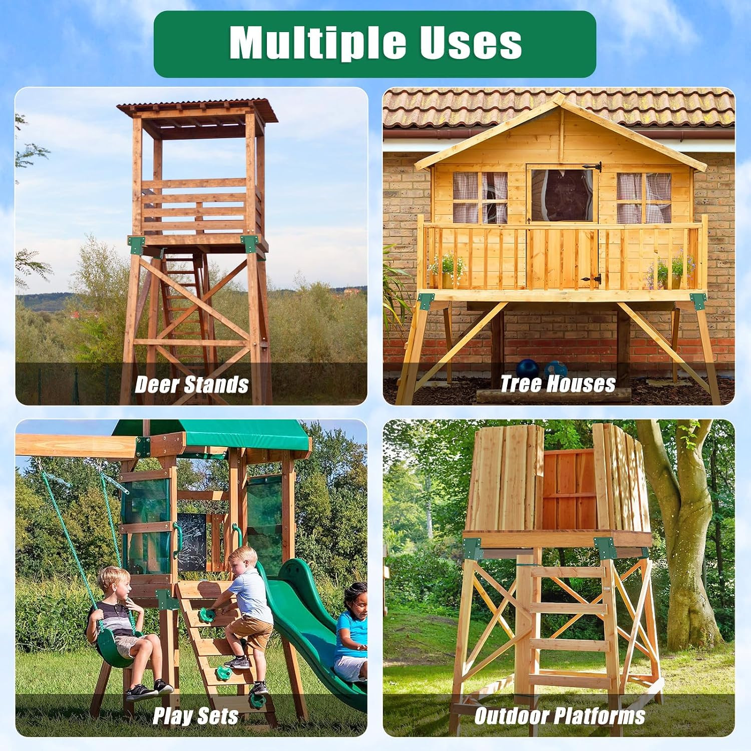 4Pack Black/Green Deer Blind Brackets 4X4 Heavy Duty Deer Stand Bracket Compound
