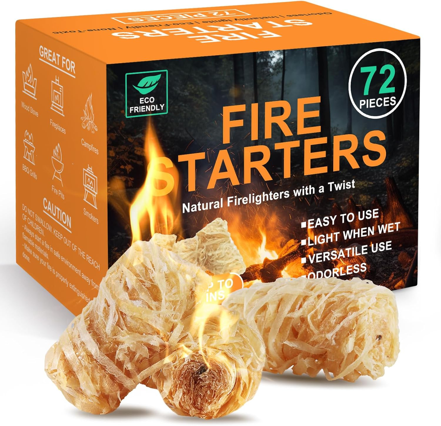 Natural Fire Starter for Campfires All Weather Firestarters  Odorless Charcoal S