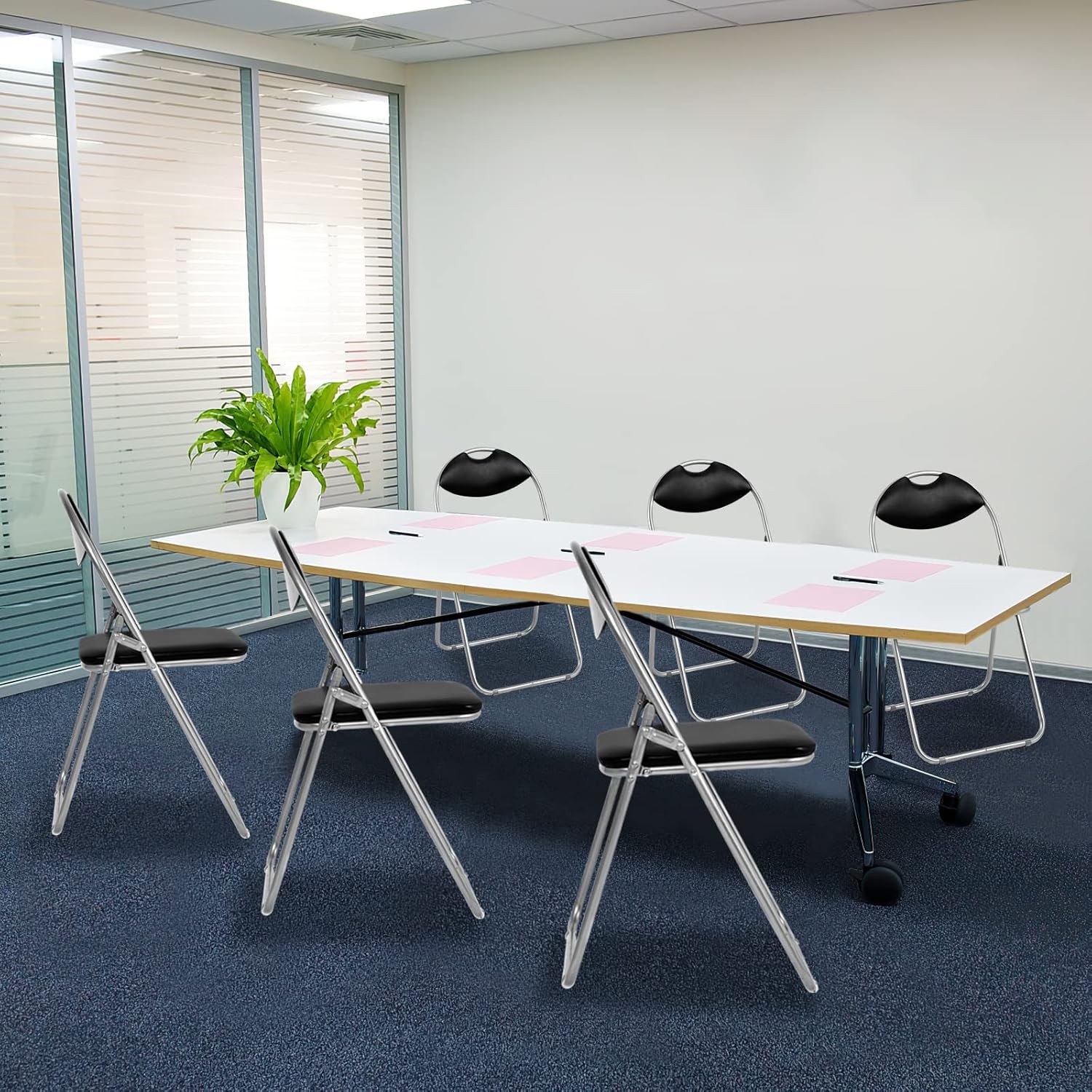 6-Pack Folding Chairs Set - Waiting Room Chairs with Padded Seats and Carrying H