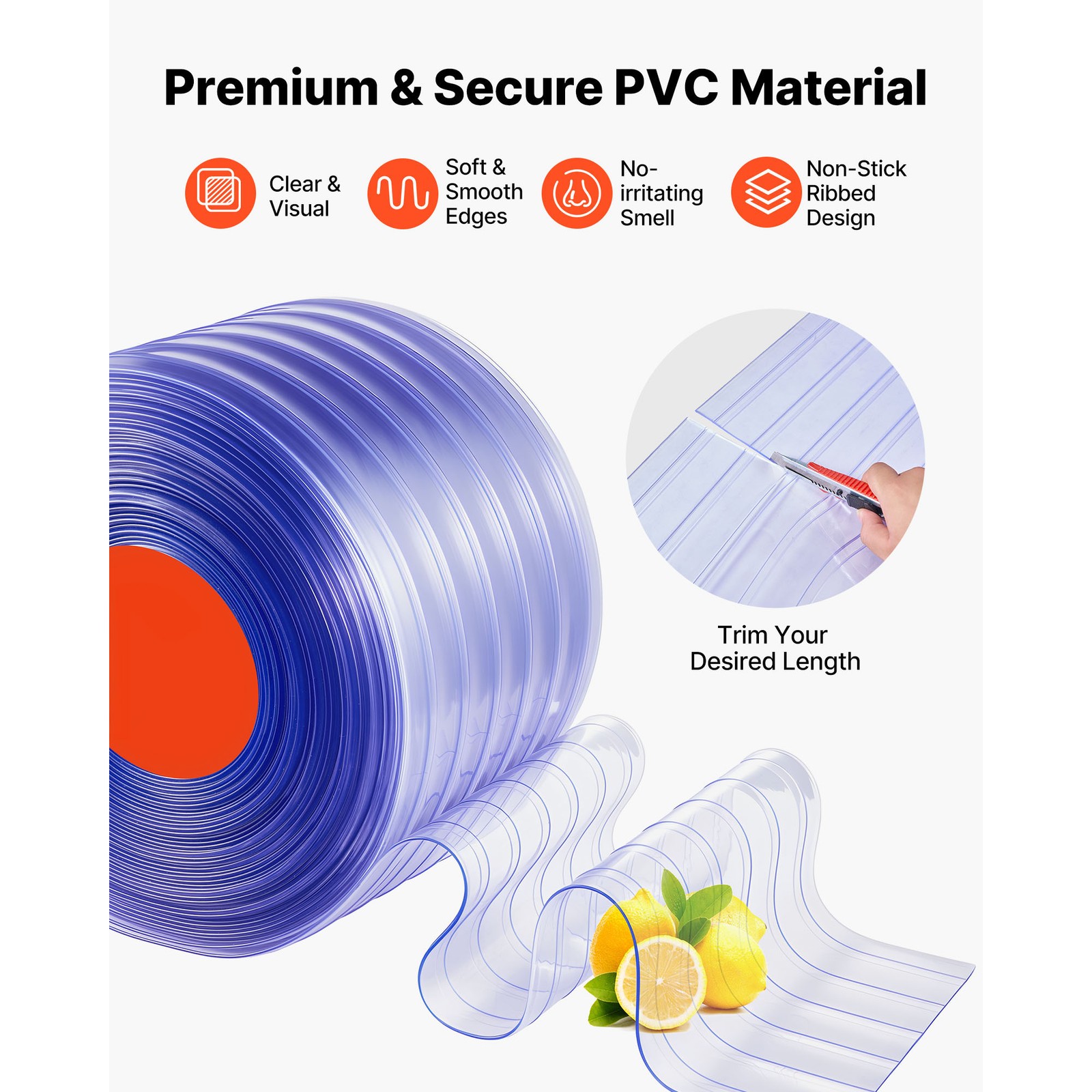 Uimoso PVC Strip Curtain Roll 150 ft x 12 in Ribbed Plastic Door Strips