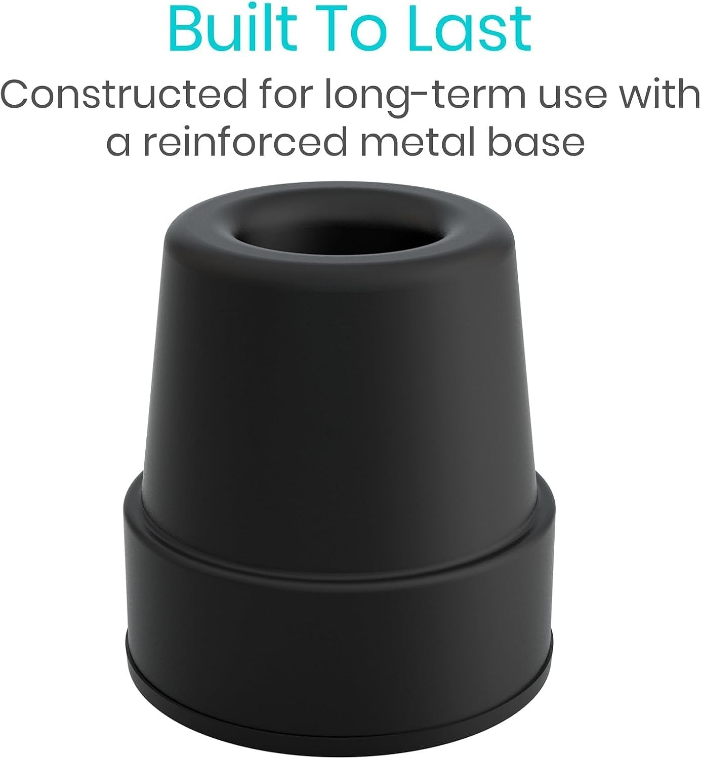 Quad Cane Tips - Heavy Duty 1/2 Inch Replacement Rubber Foot - Black (4 Pack)