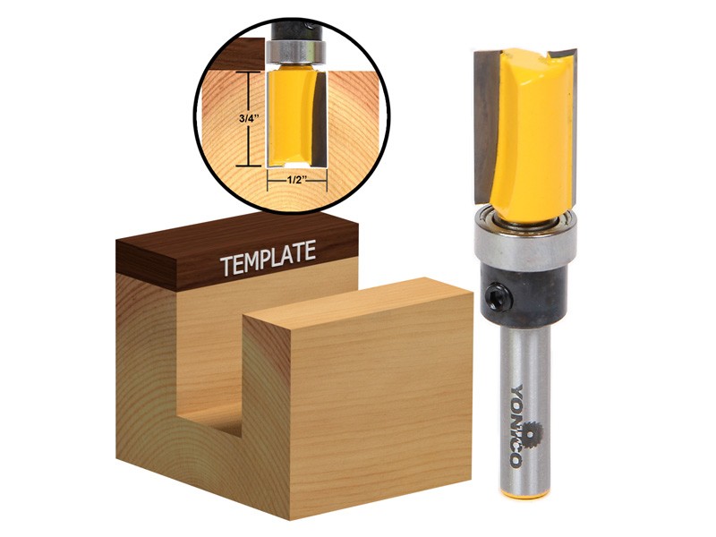 1/2" Diameter Flush Trim Template Router Bit - 1/4" Shank - Yonico 14123q