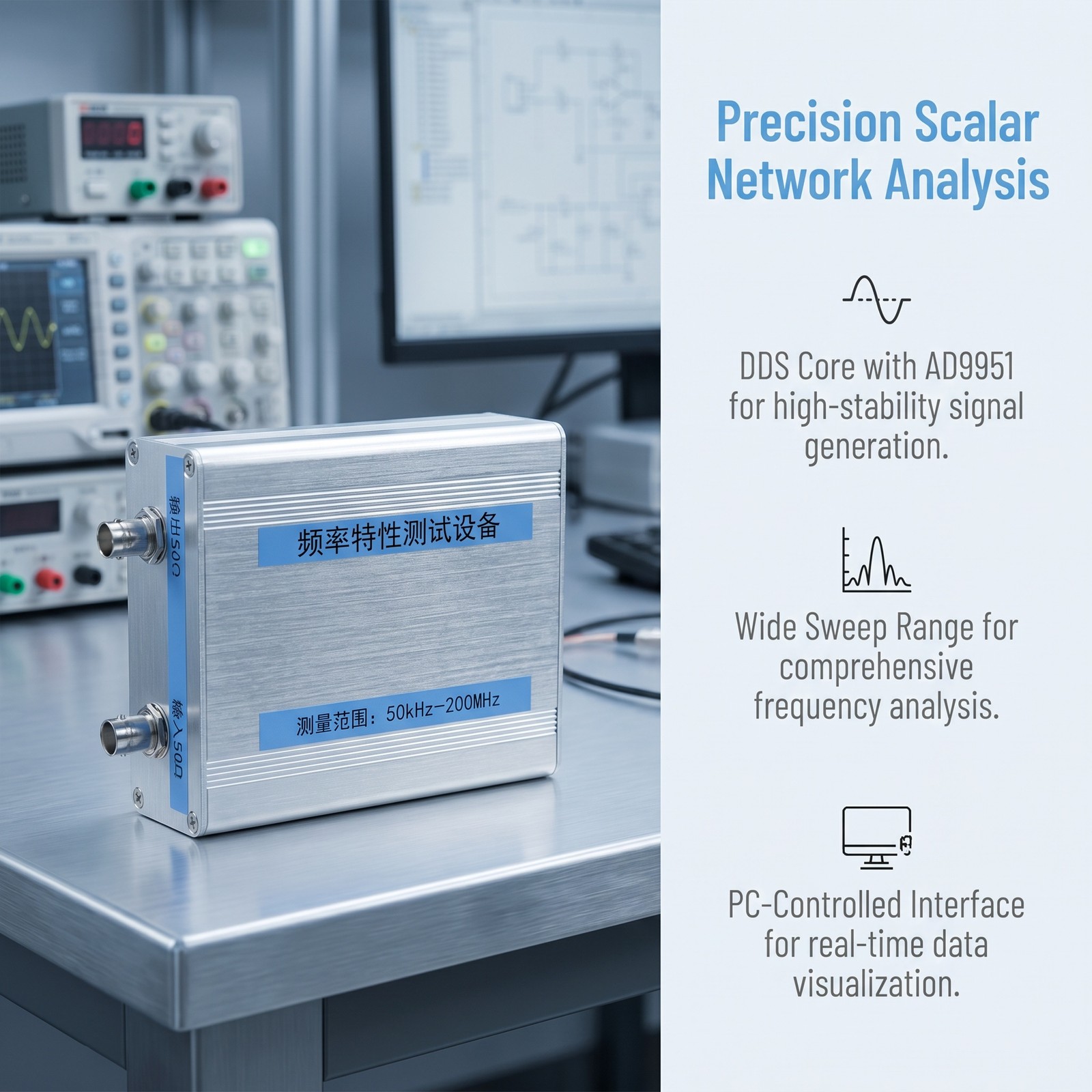New NWT200 50KHz~200MHz Sweeper Network Analyzer Filter AD9951 Signal Source