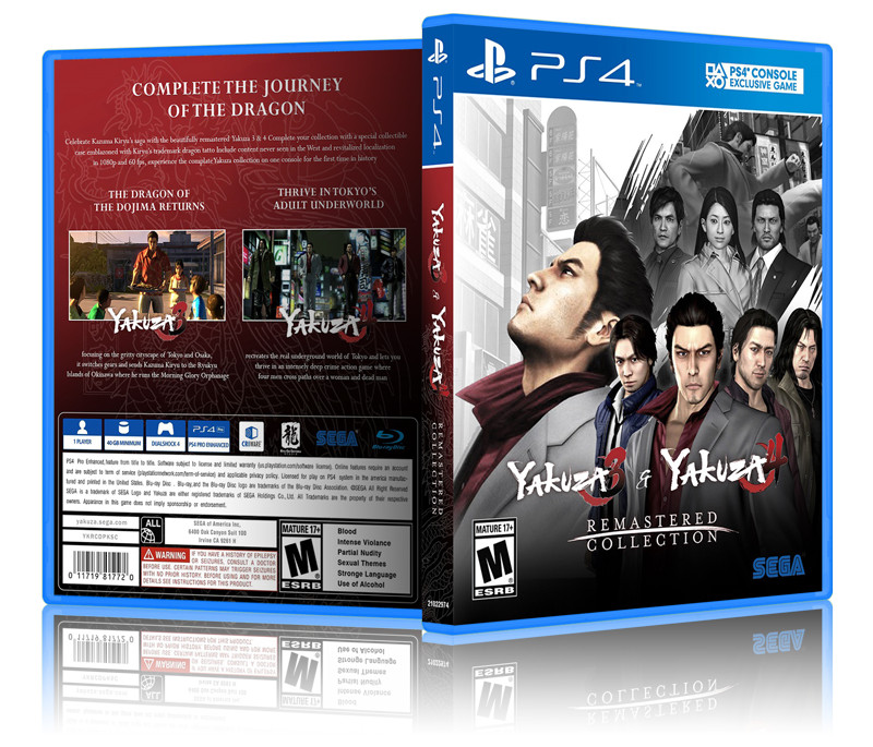 Yakuza 3 & Yakuza 4: Remastered Collection- Custom PS4 Cover and Case. NO GAME!!
