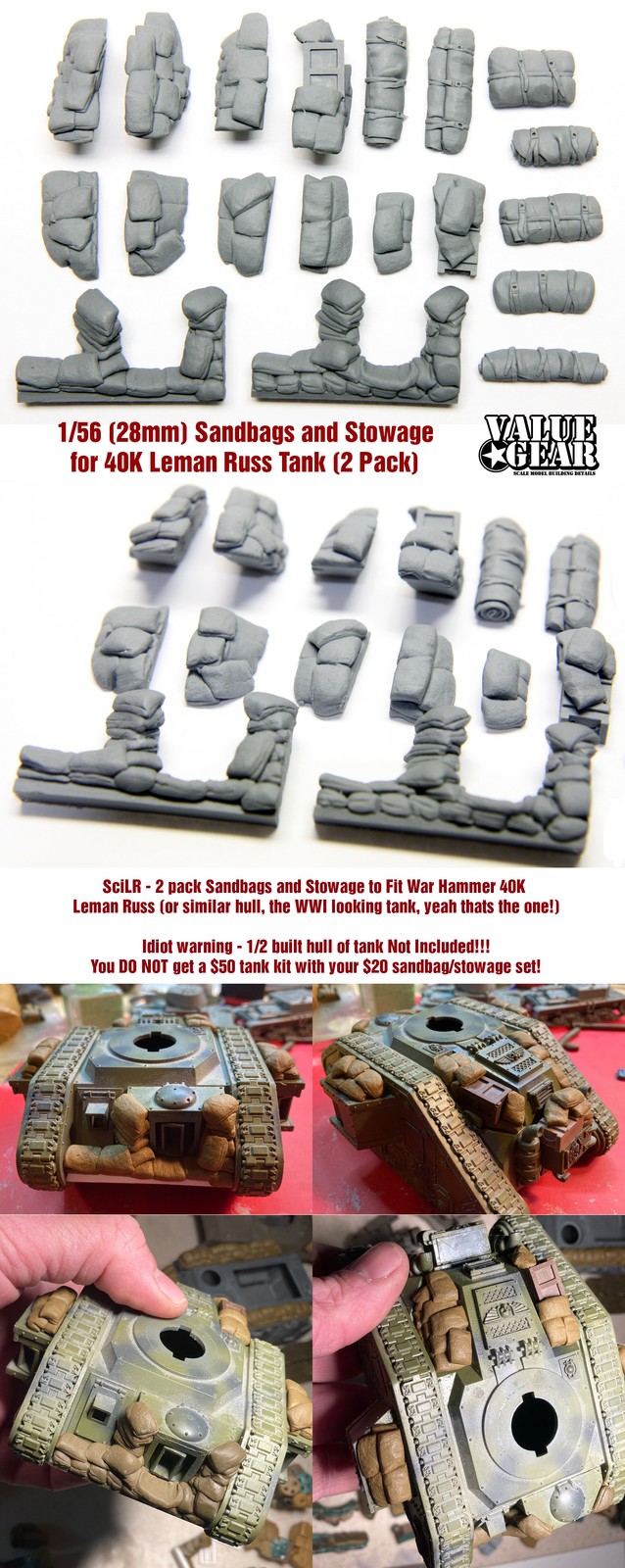 Valuegear SC011 Sandbags and Stowage For WarHammer Leman Russ (2 Pack) 28mm