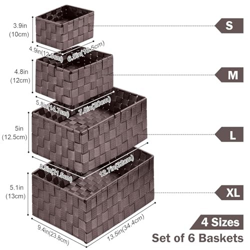 Woven Storage Baskets, Storage Bins, Cube Basket Container Baskets 6 pack Brown