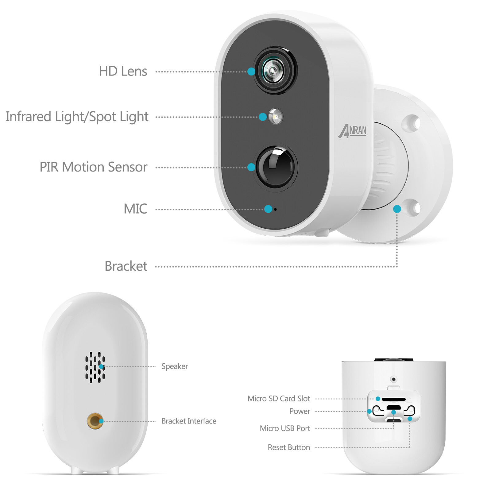 ANRAN Solar Battery Security Camera Wireless Outdoor 3MP WiFi Camera PIR Sensor