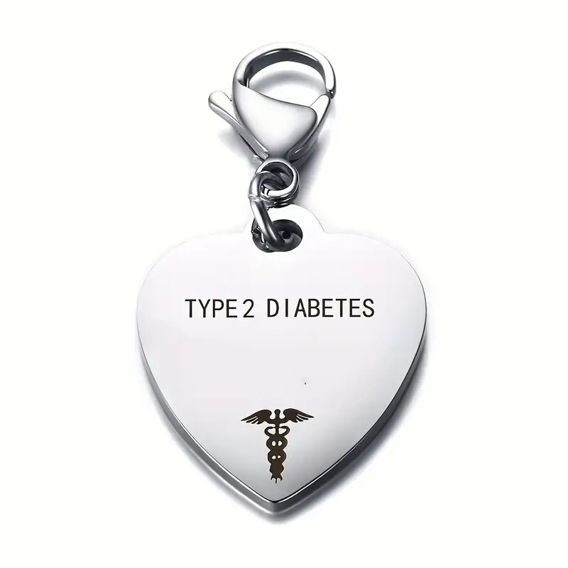 Type 2 Diabetes Medical Alert Pendant Keyring Stainless Steel Lobster Claw Clasp