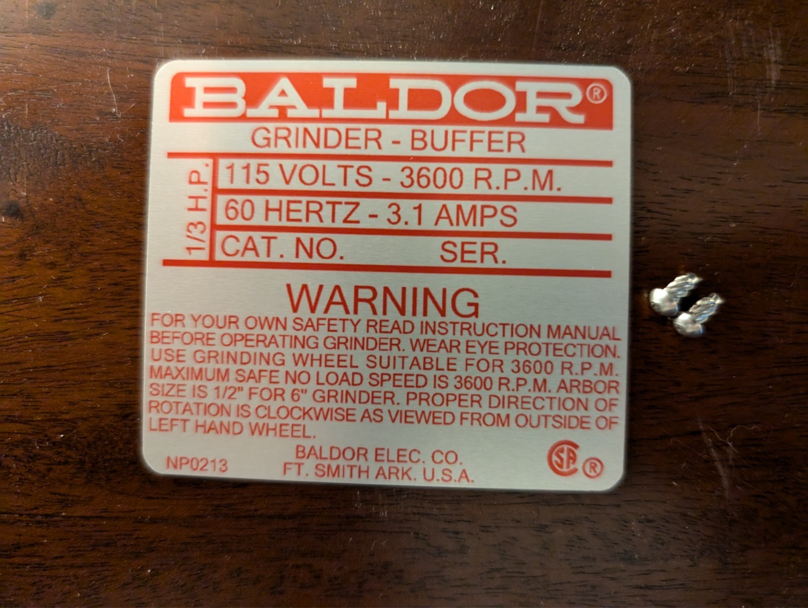 Replacement Bench Grinder Label Set Red 6” | Baldor | Sublimated | USA