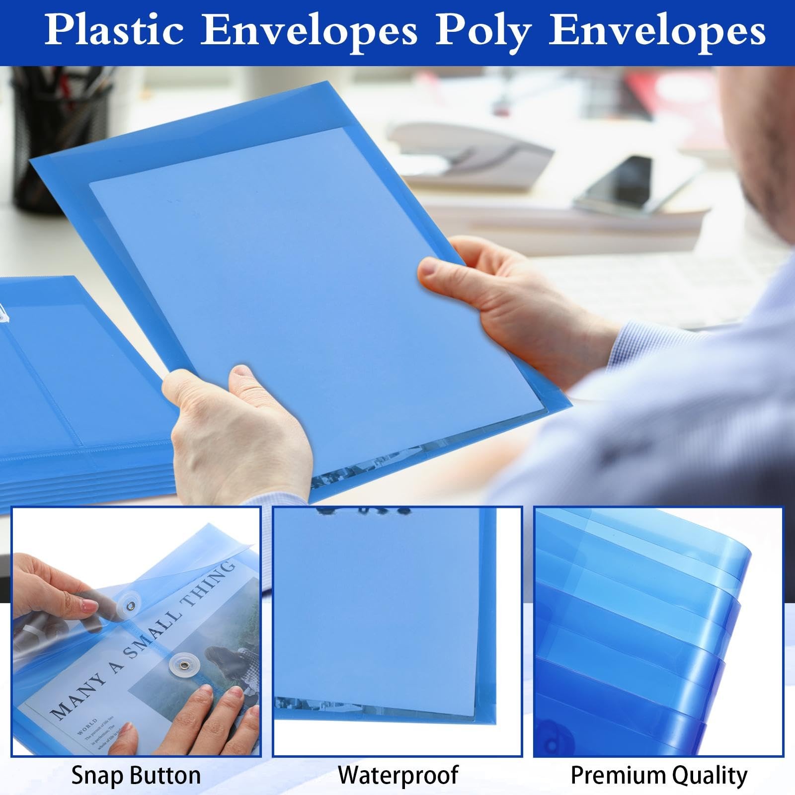 12 Pack Plastic Envelopes with Button and String Tie Closure Expandable Poly ...