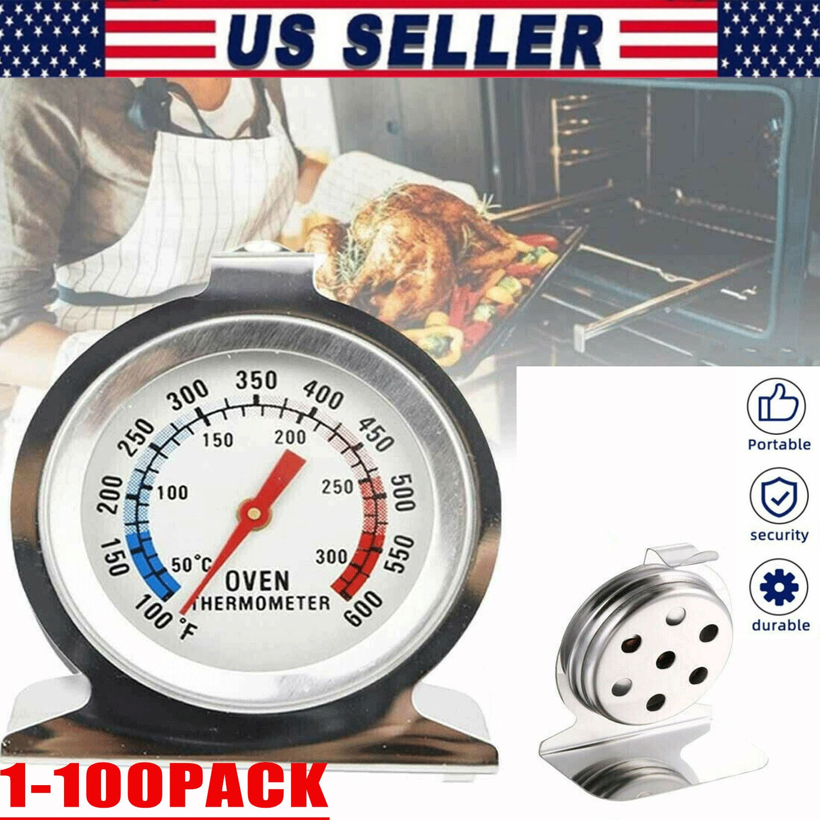 Oven Thermometer Stainless Steel Classic Stand Up Food Meat Temperature Gauge5-1