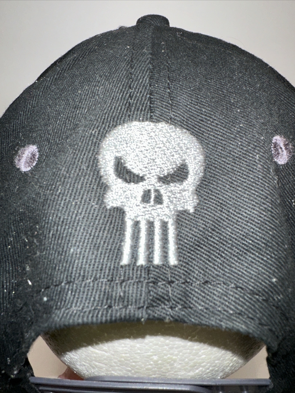 Punisher Marvel Black Hat Cap with White Skeletal Key Logo Front Back Snapback