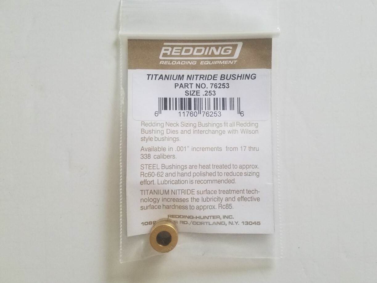 76253 REDDING TITANIUM NITRIDE .253 NECK SIZE BUSHING - BRAND NEW - FREE SHIP