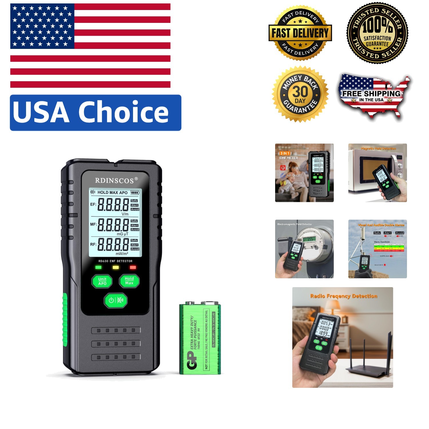 Smart EMF Meter for Home & Office: Three Radiation Detection with Mute Function