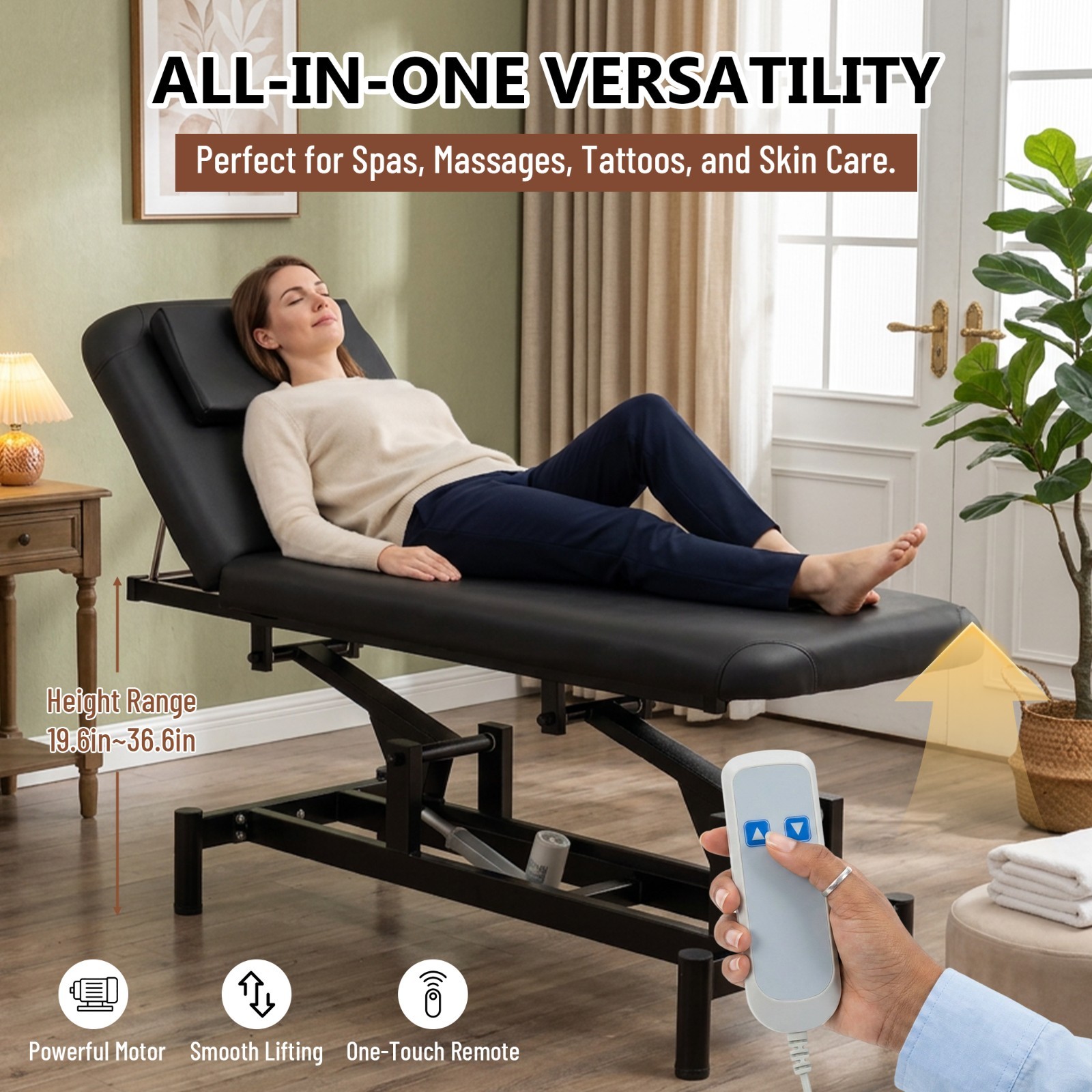 Heavy Duty Black Electrical Massage Table Facial Bed Tattoo Beauty Spa w/Remote