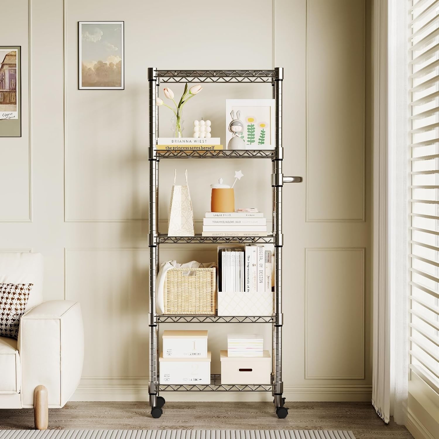 5-Tier Metal Rolling Shelving Unit W/ Adjustable Shelf& Wheels for Pantry Garage