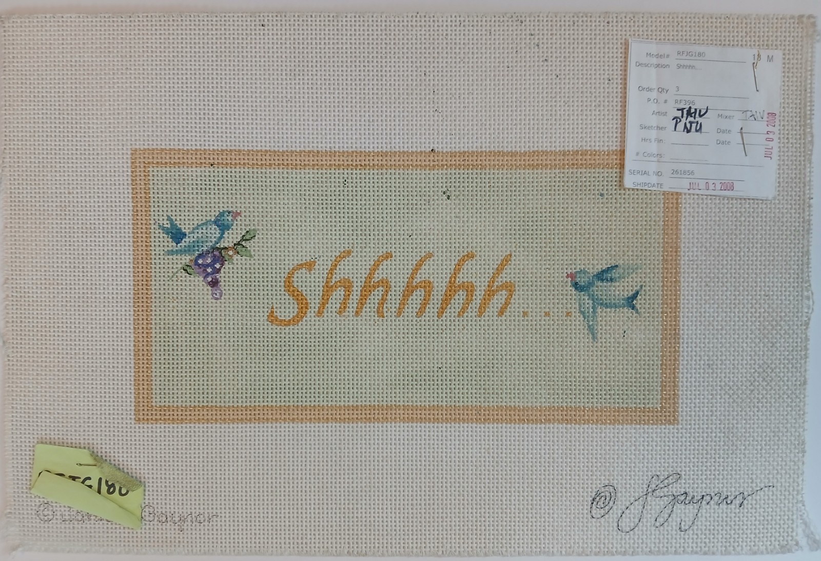 Rishfeld Designs Shhh Baby Sleep Gaynor Hand Painted Needlepoint Canvas**READ**