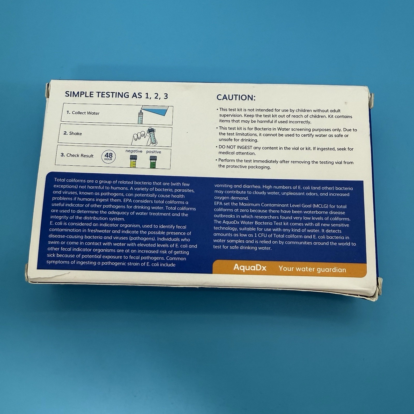 AquaDx 2 Pcs Water Bacteria Test Kit Total Coliform and E.coli Testing Blue