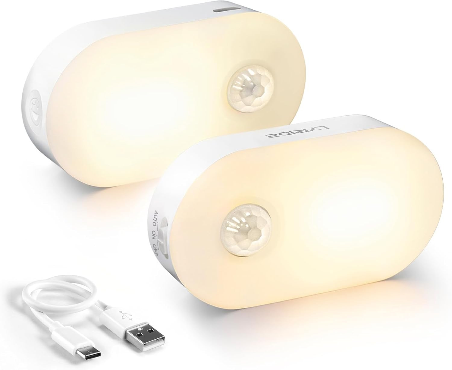 Lyridz Rechargeable Battery Night Light with Motion Sensor, Portable Mini Warm W