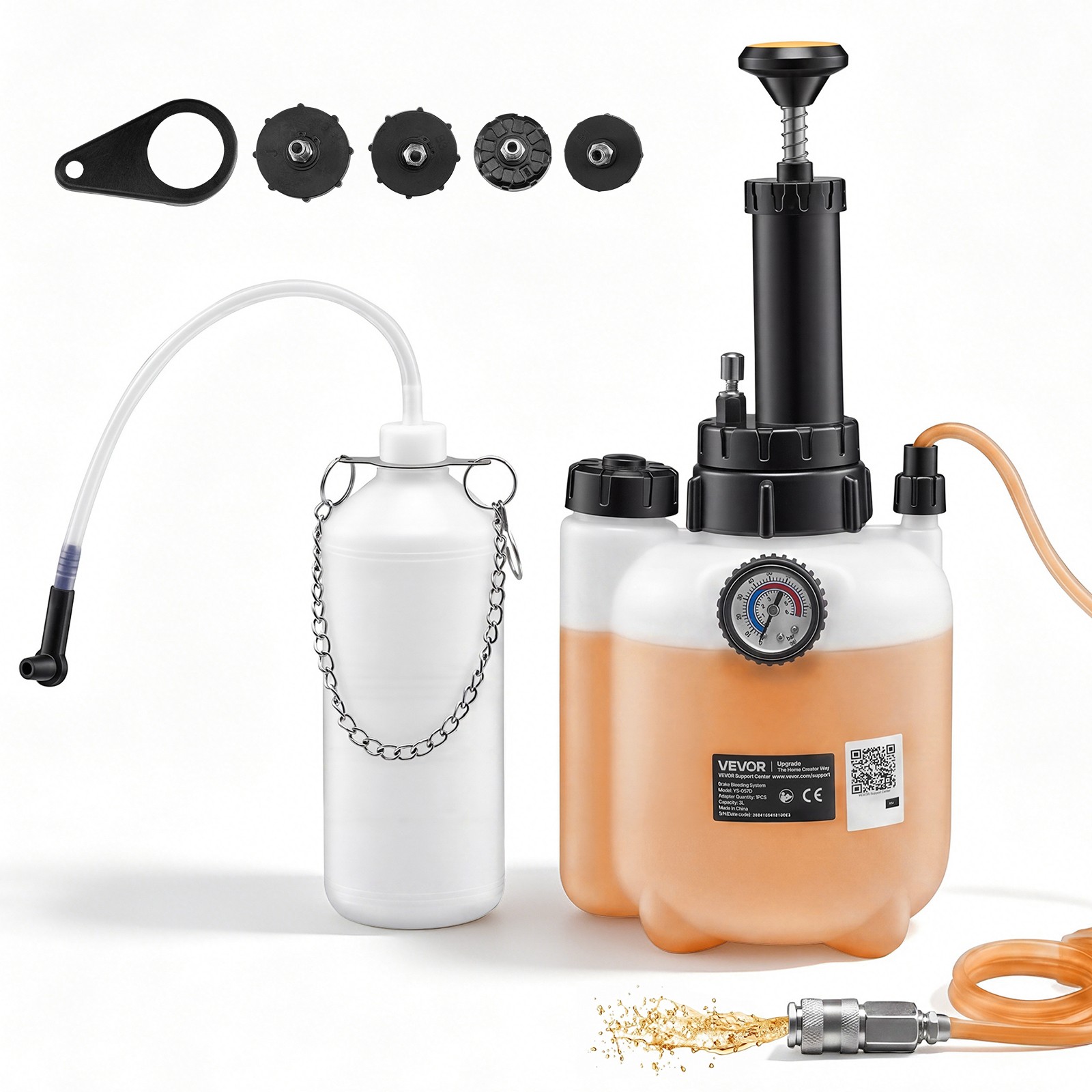 VEVOR Brake Bleeder Kit 3L Manual Brake Fluid Bleeding Kit with 4 Adapters