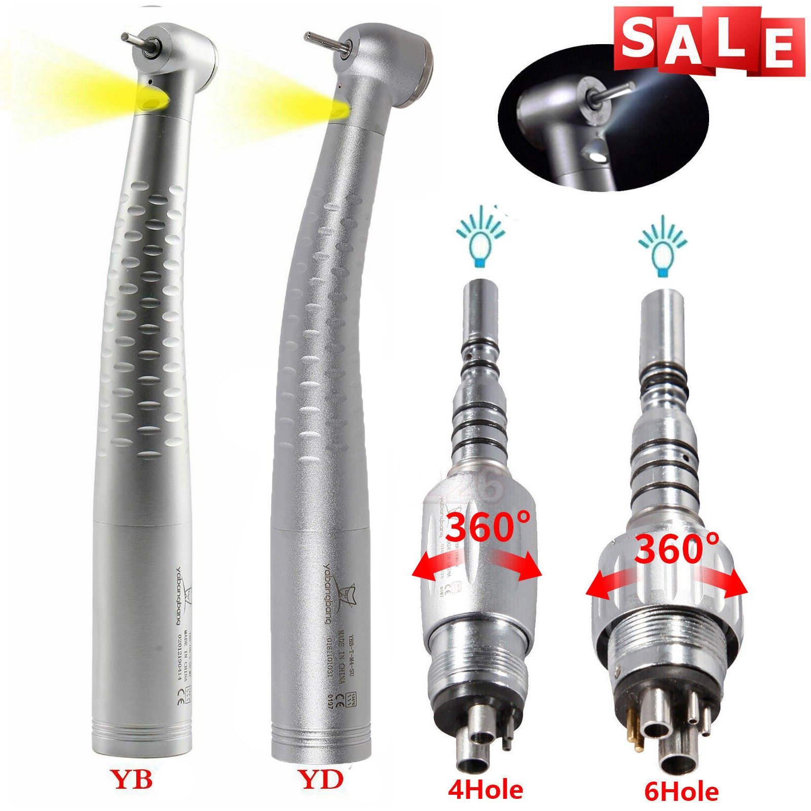 KAV Style Dental Fiber Optic LED High Speed Handpiece /Quick Coupler 4/6 Holes