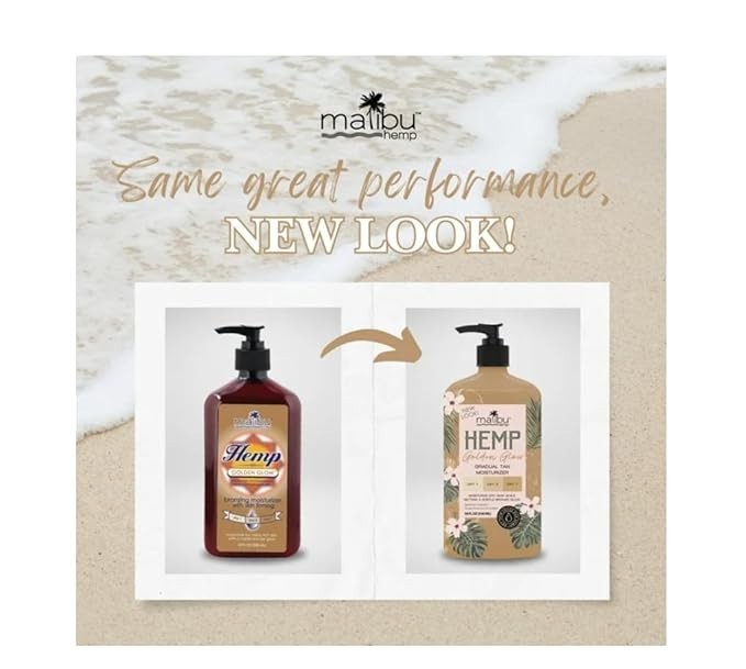 2Pack Malibu Hemp Golden Glow Gradual Tan Moisturizer Dry Skin & Bronzing 18oz