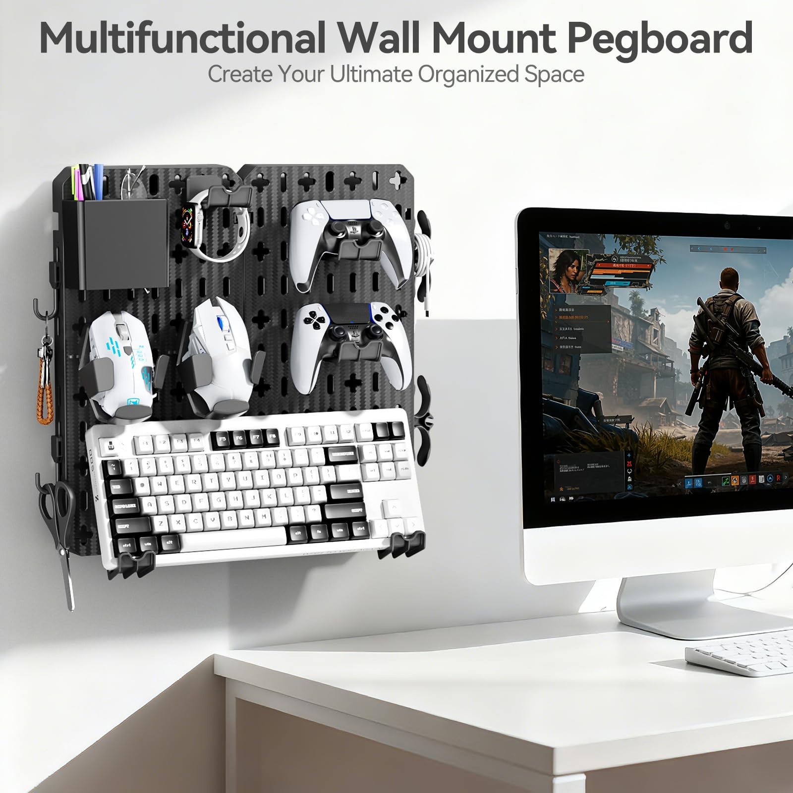 Keyboard and Display Stand Holder, Wall Mount Office Organization Pegboard Co...