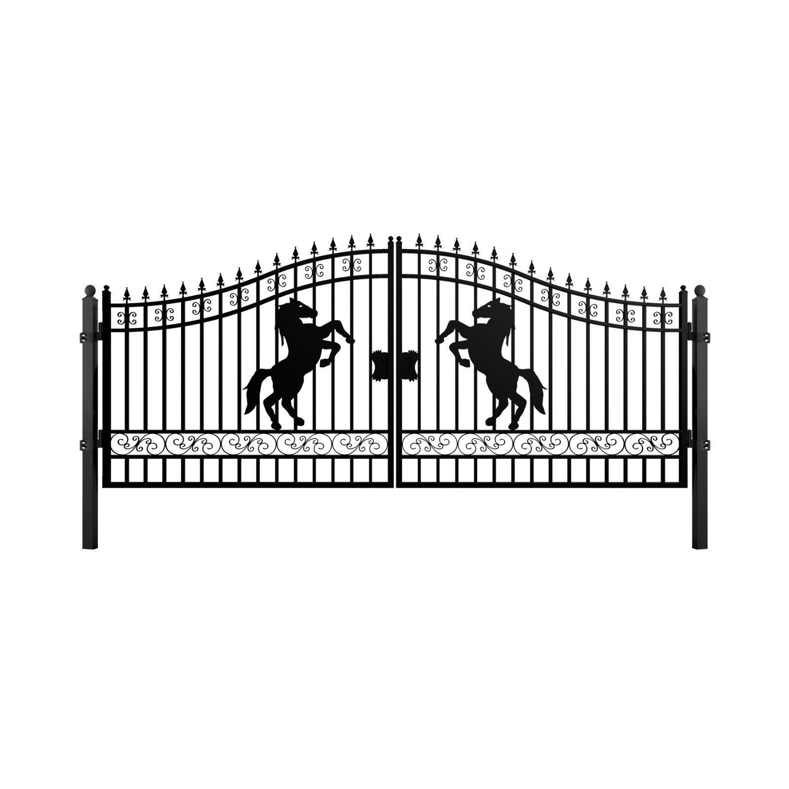 16x8 FT Steel Dual Swing Driveway Gate with Posts | Horse Style | Heavy Duty