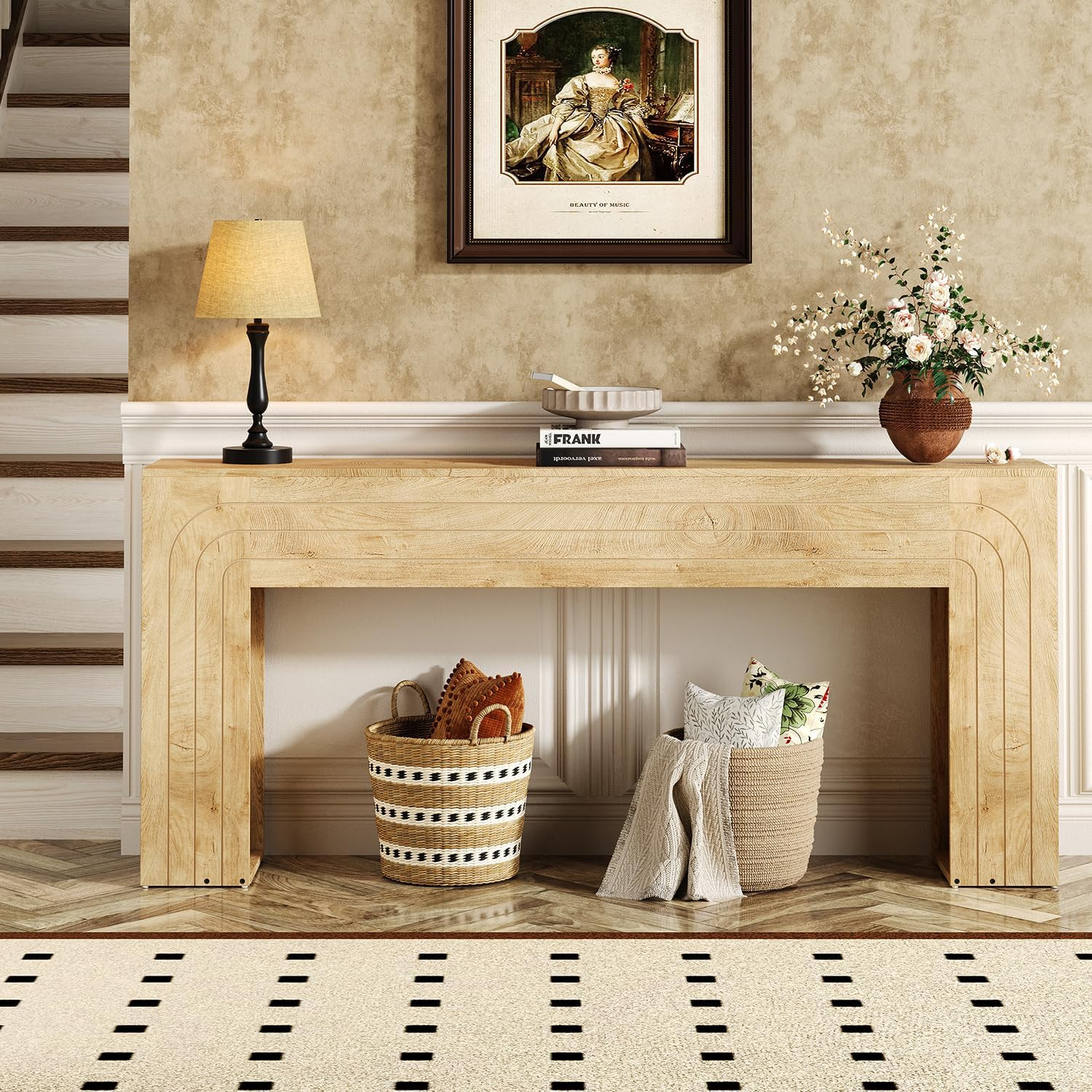 Knoworld 70.9-Inch Long Console Table, Farmhouse Entryway Table with Handcrafted
