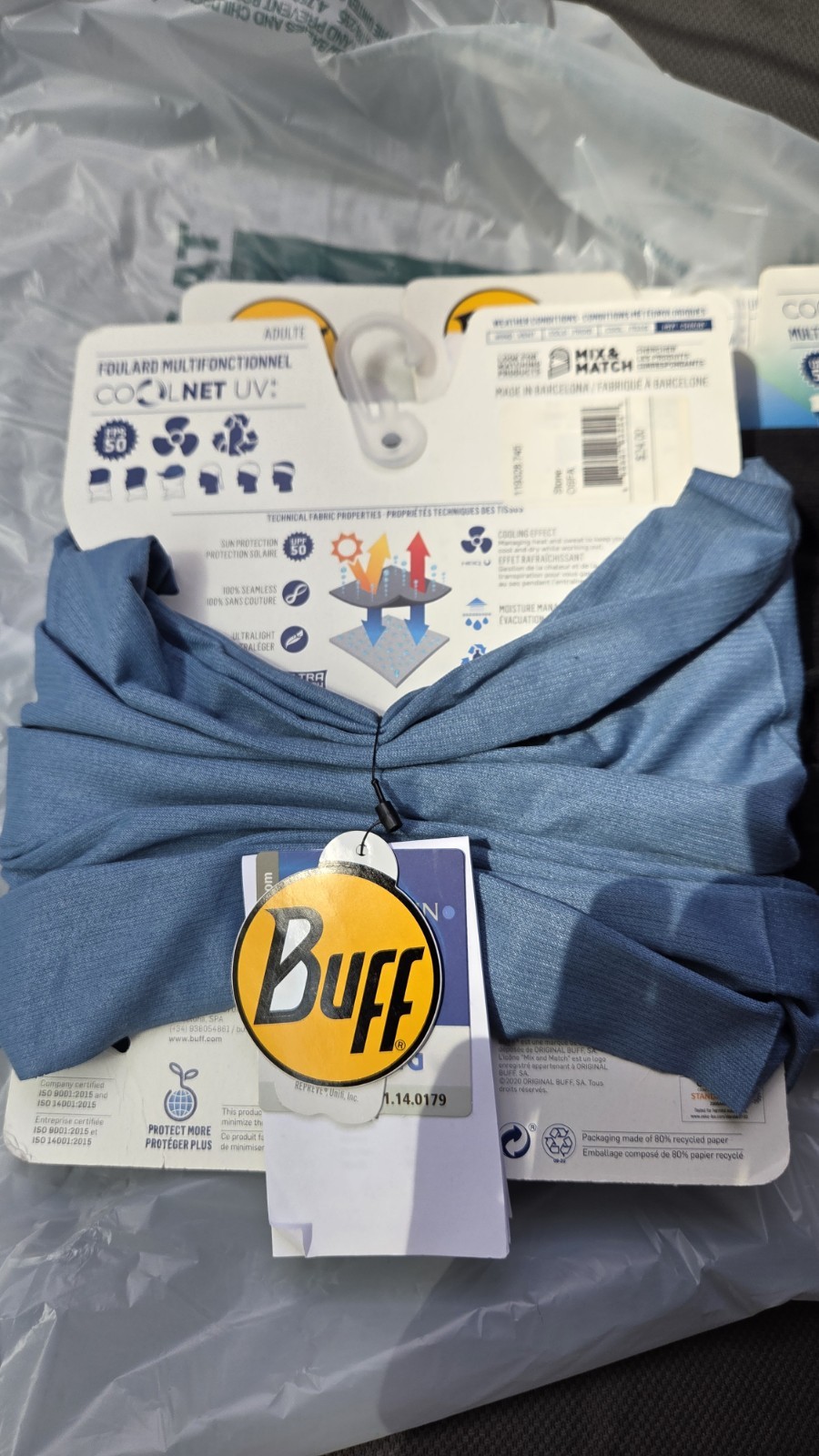 2 Pack Buff Headwear Cool Net UV Plus New with Tags One Size FPS 50 Grey