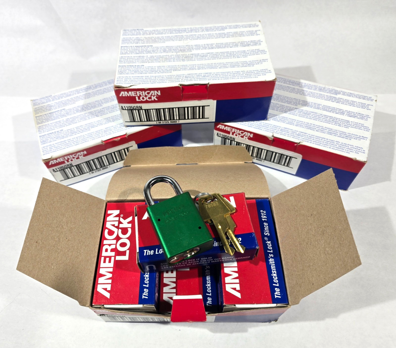 Four 6-PACKS American Lock Solid Aluminum Rectangular Padlock Green A1105GRN