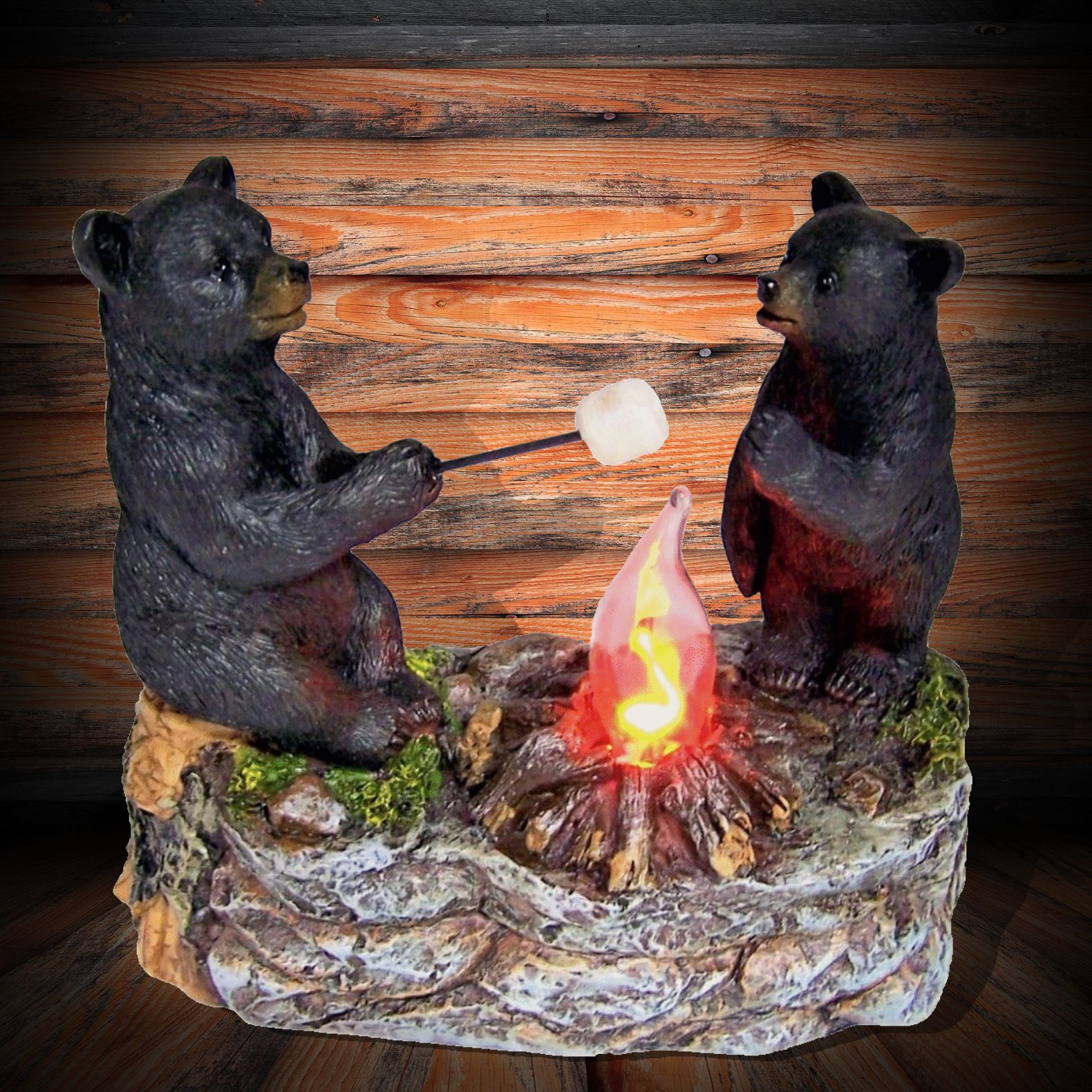 Black Bear Campfire Table Top Bedside Night Light NightStand Lamp Home Decor